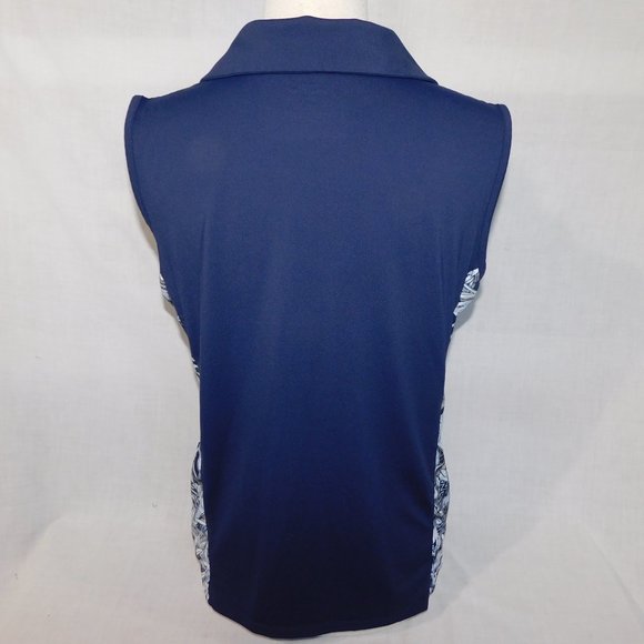 Coral Bay Womens L Navy Blue White Floral Detail Sleeveless Golf Polo Shirt - Picture 10 of 12